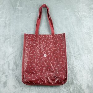 Lululemon Plastic Tote Bag Red Wine All‎ Over Logo Reusable Shopping